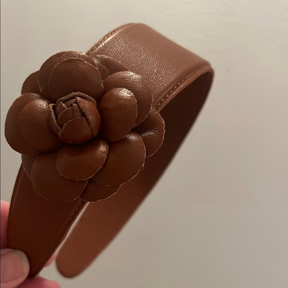 Brown Leather Handmade Hair Accessory with Flower Design